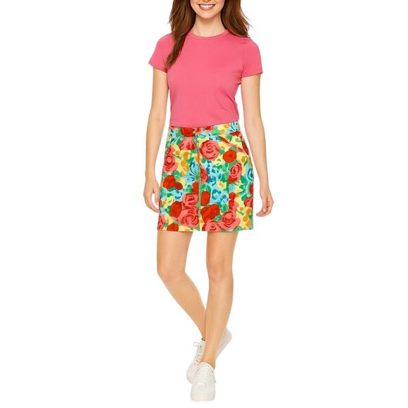 Talbots Pink Red Yellow Floral Casual Straight Pencil Stretch Skirt Women's 4 - Picture 1 of 11